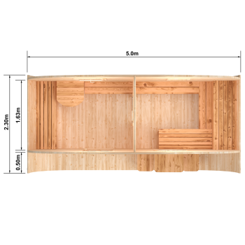 Fasssauna / Gartensauna / Banja / Oval 5,0 m mit Vorraum und Balkon